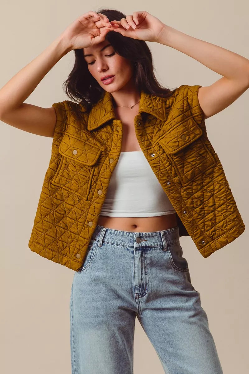 SO ME Triangle Quilting Stitch Button Up Knit Vest