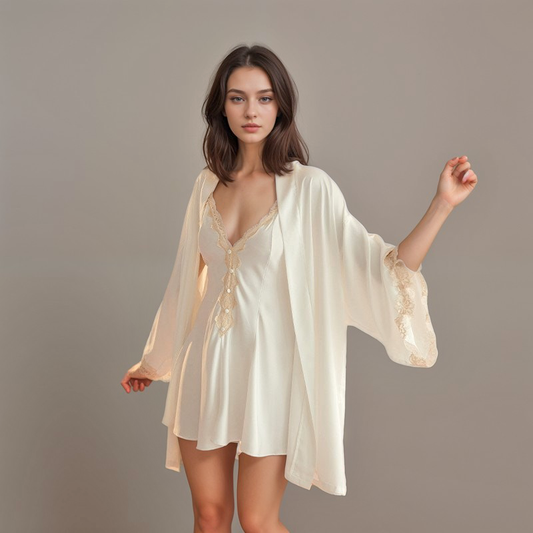 Lace Hem Silky Bridal Lingerie Set - 5 Colors, Sizes S to 5XL