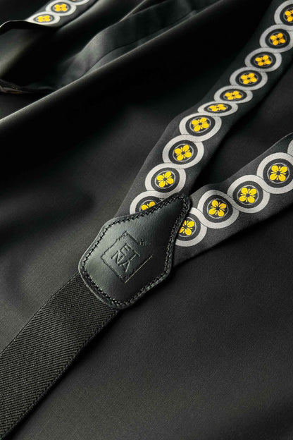 Sicily Lemon Yellow Floral Patterned Silk Suspenders