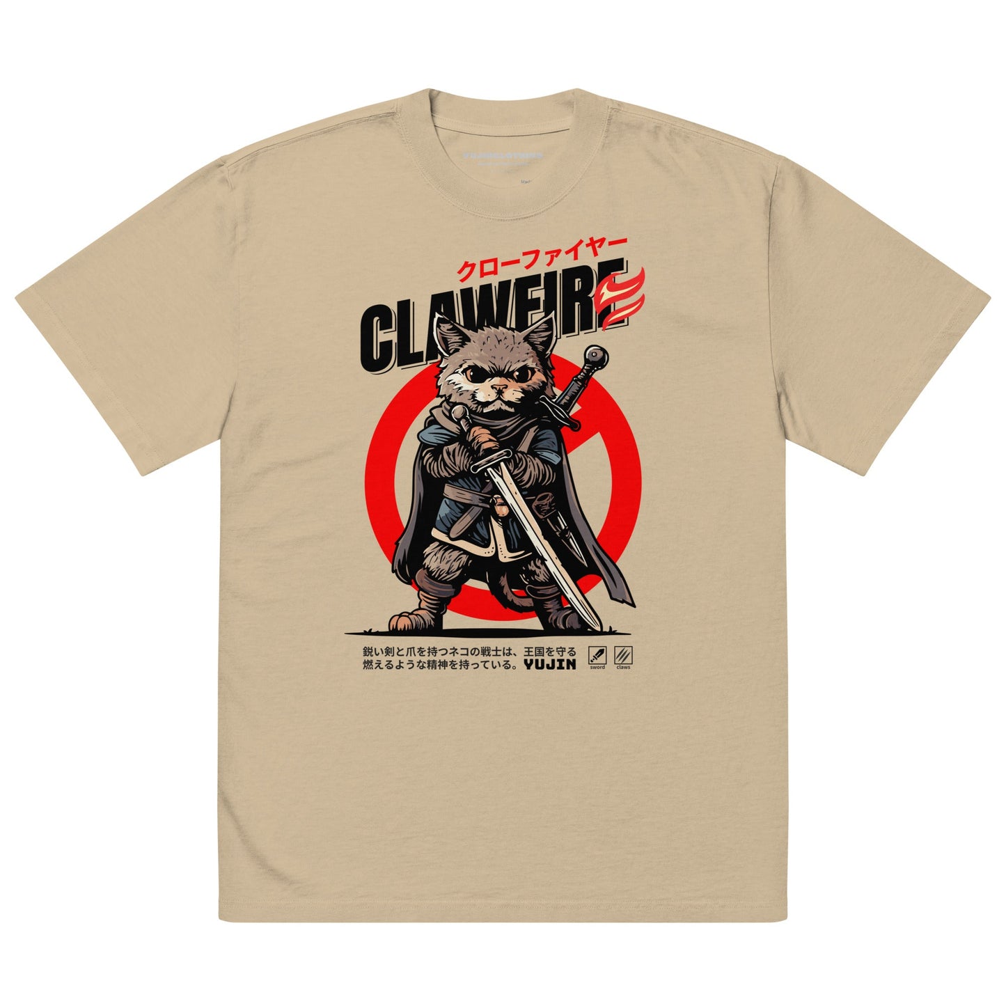 T-shirt surdimensionné à imprimé chat délavé Clawfire