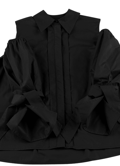 Quarta Open Shoulders Black Premium Poplin Shirt