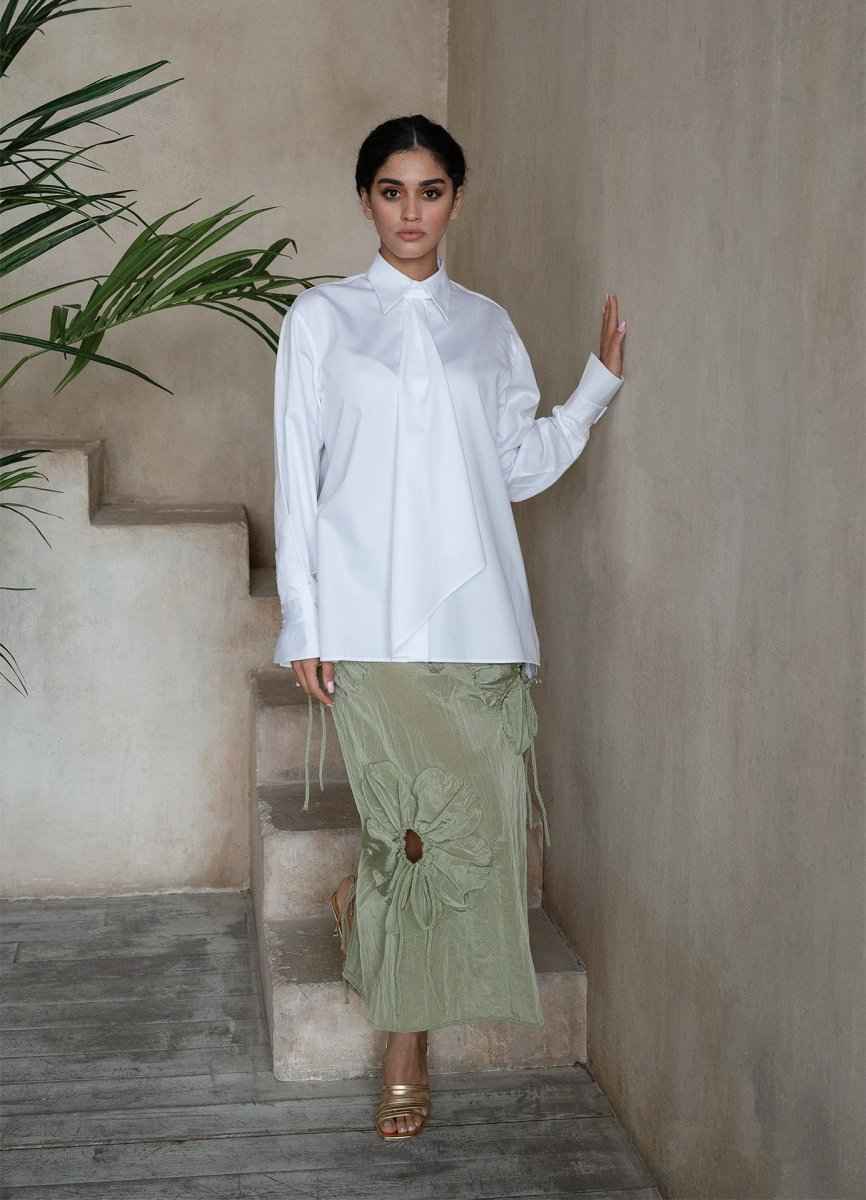 Quinta Tie Detail White Organic Cotton Shirt