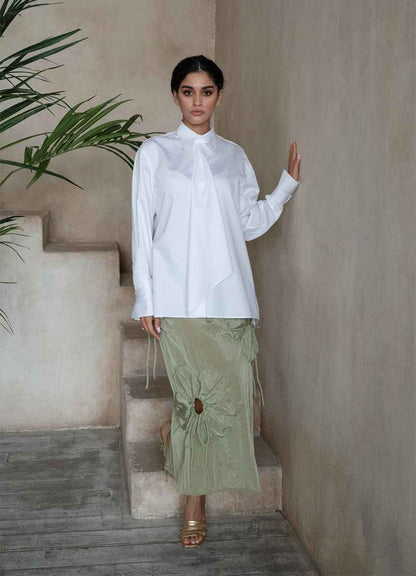 Quinta Tie Detail White Organic Cotton Shirt