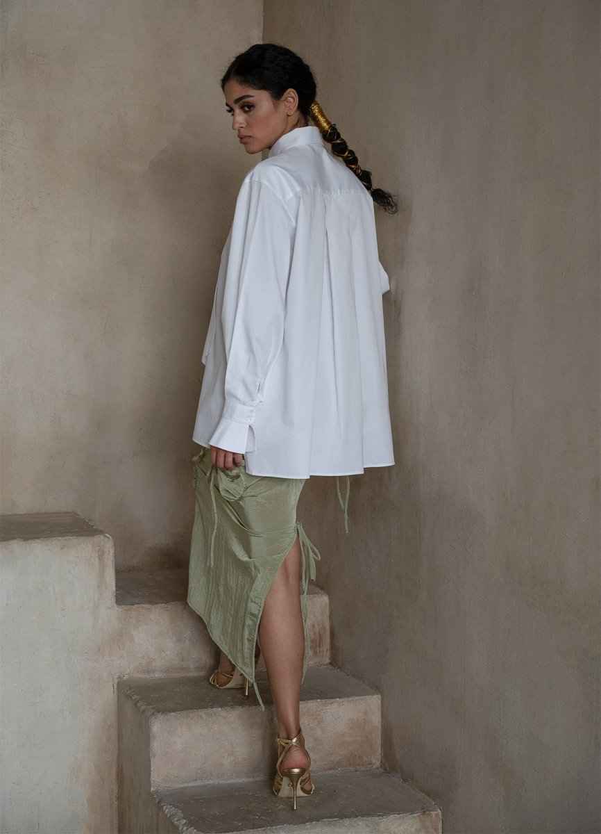 Quinta Tie Detail White Organic Cotton Shirt