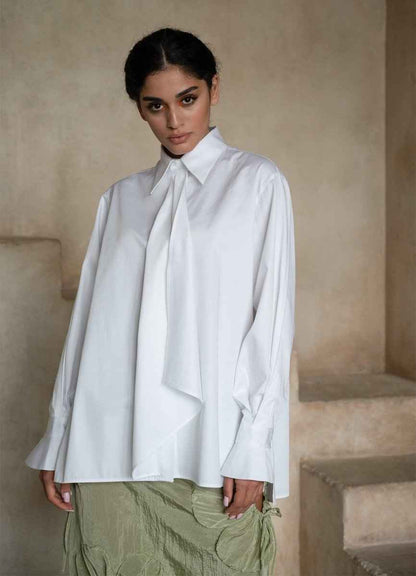 Quinta Tie Detail White Organic Cotton Shirt