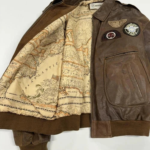 Vintage Deerskin Leather Jacket Men's 3XL Brown Long Sleeve Outdoor Full Zip