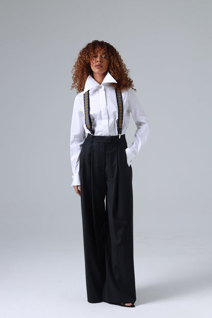 Sicily Lemon Yellow Floral Patterned Silk Suspenders